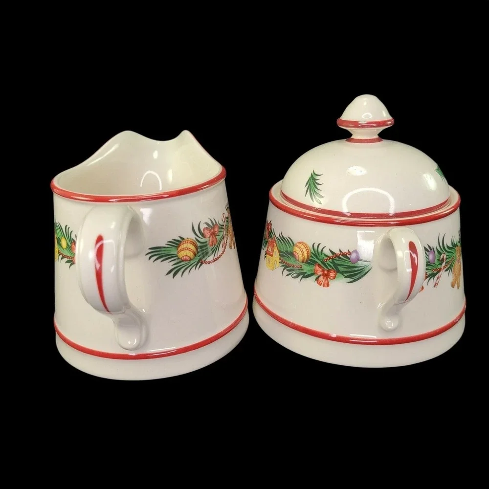 Spode Christmas Memories Creamer Sugar Bowl With Lid‎ Set England Discon Vintage